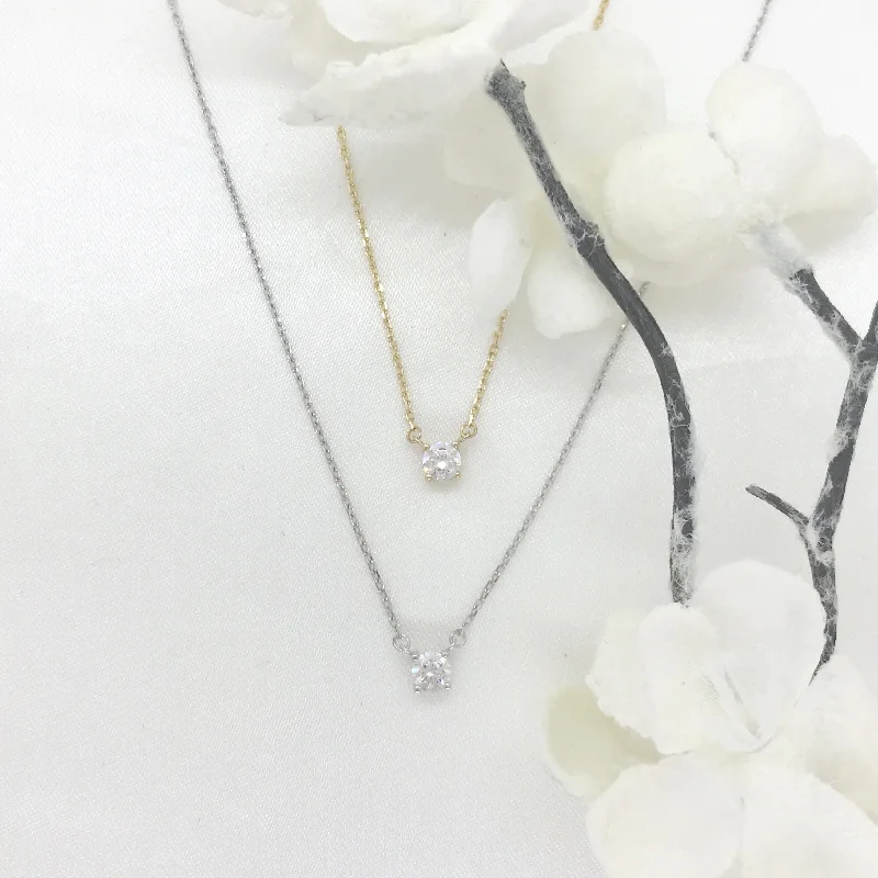 Ladies necklaces gift options-10k Gold CZ Solitaire Necklace