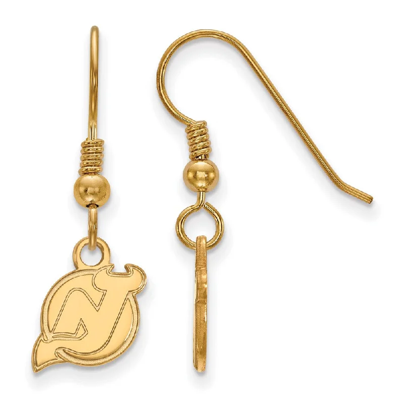 Ladies earrings boho chic-SS 14k Yellow Gold Plated NHL New Jersey Devils XS Dangle Earrings