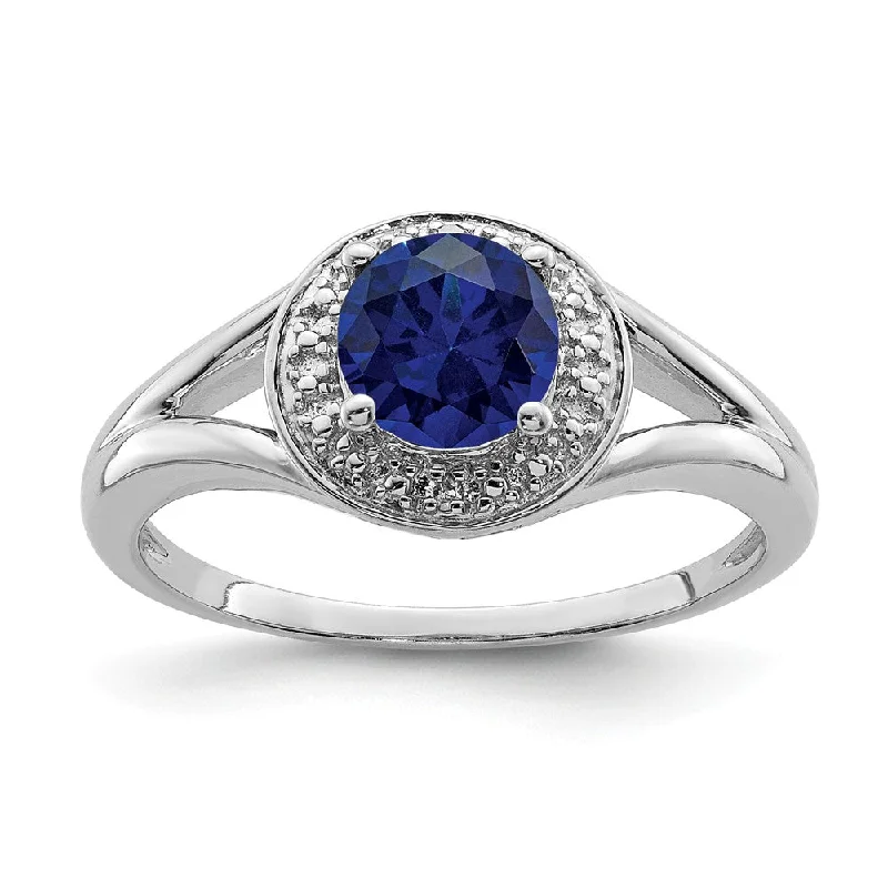 Ladies ring casual look-Sterling Silver .01 Ctw Diamond & Round Created Sapphire Ring