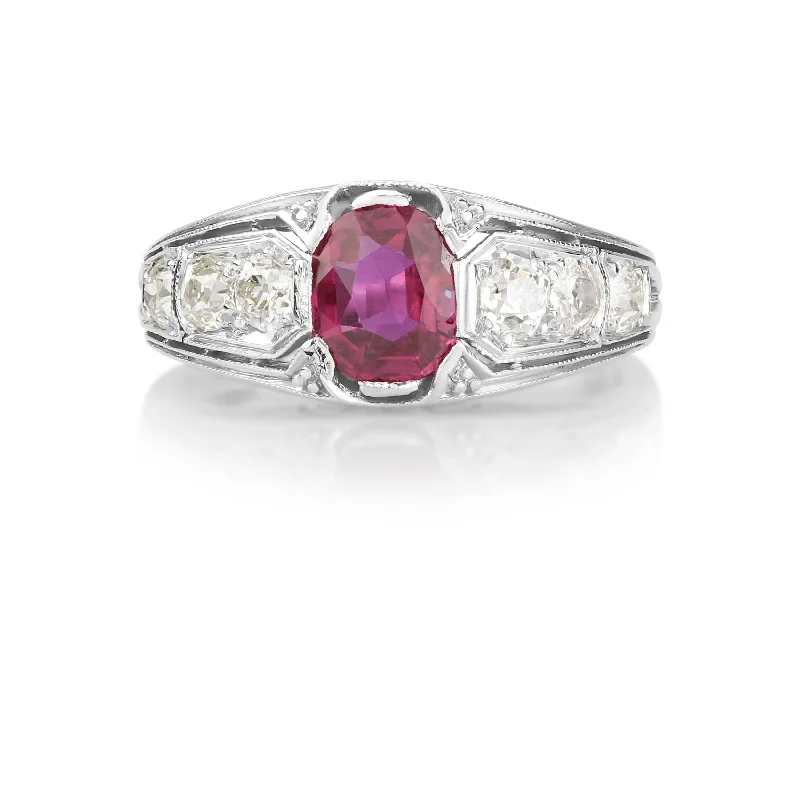 Ladies ring global brands-Art Deco Ruby & Diamond Platinum Ring