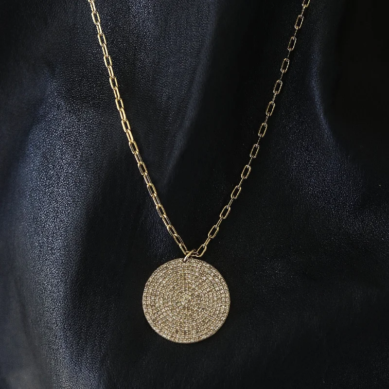 Ladies necklaces elegant sophistication-LUNA PAVE DIAMOND DISC NECKLACE