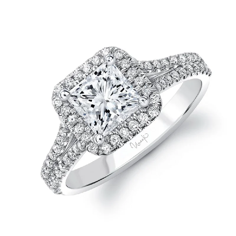 Ladies engagement rings modern flair-Uneek Princess-Cut Diamond Engagement Ring with Asscher-Shaped Halo and Split Upper Shank