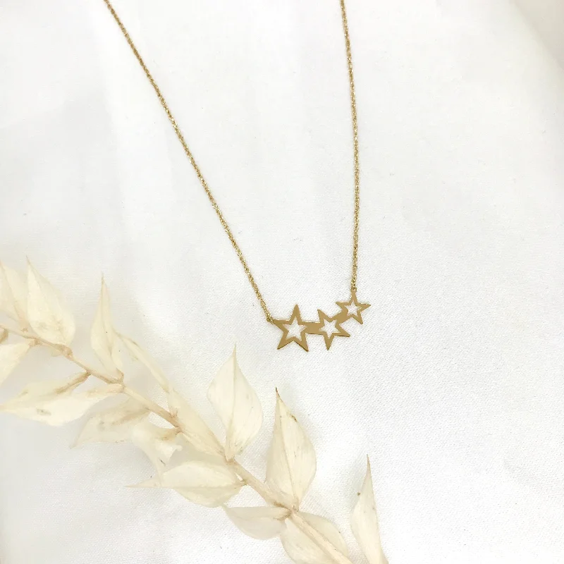 Ladies necklaces titanium options-14k Yellow Gold Triple Star Necklace