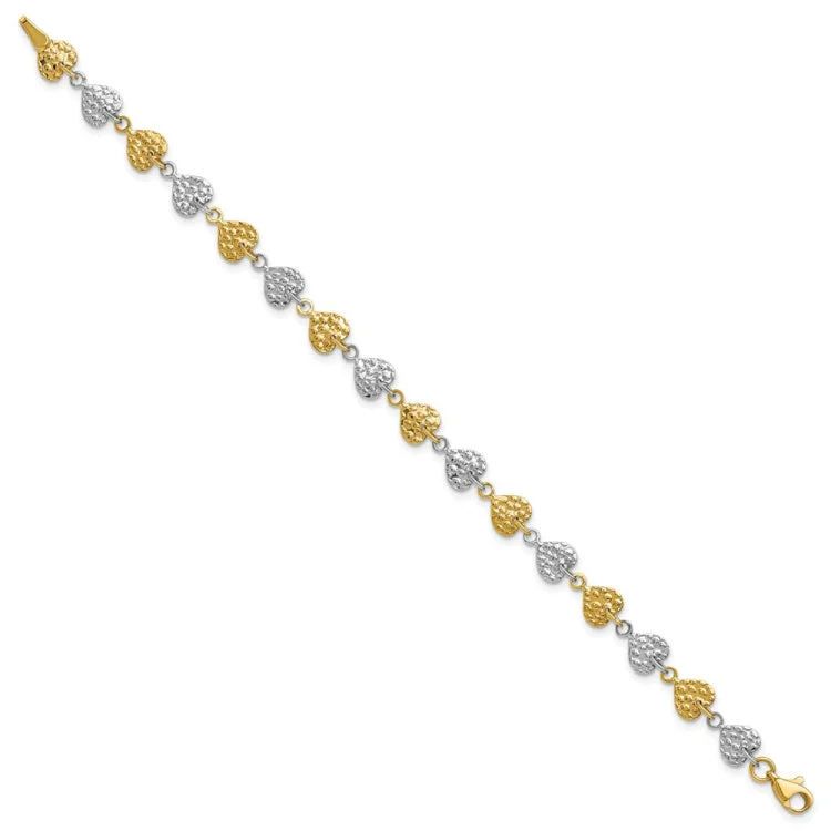 Ladies bracelets trending styles-14K Two-tone Hammered Hearts Bracelet