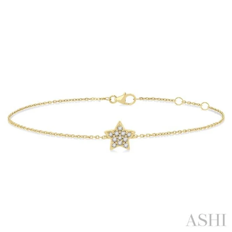 Ladies bracelets heart charms-1/10 ctw Petite Star Round Cut Diamond Fashion Bracelet in 10K Yellow Gold