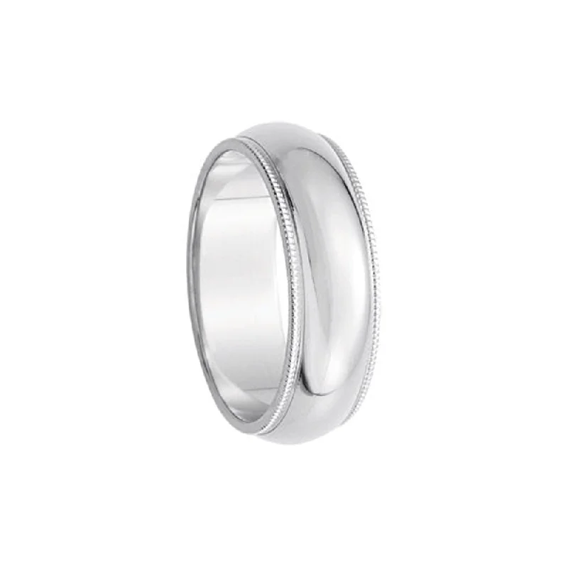 Ladies ring middle finger-6mm Milgrain Edge Domed Band in 14k White Gold