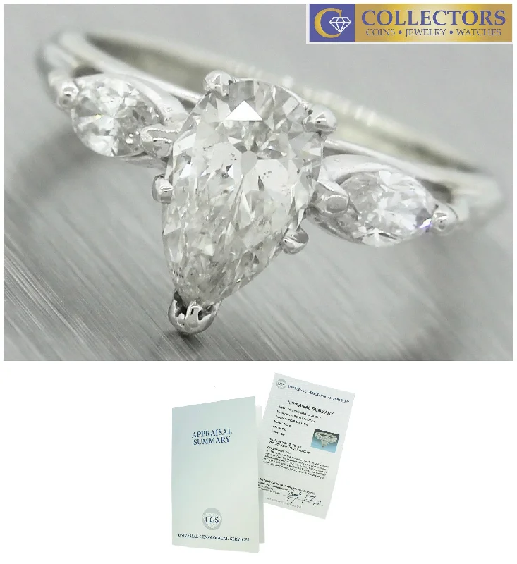 Ladies engagement rings marquise style-Ladies Modern 1.45ctw Pear Diamond 14K 585 White Gold Engagement Ring EGL USA