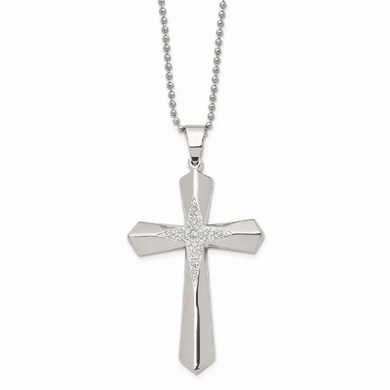 Ladies necklaces layered look-Stainless Steel Polished CZ Cross Necklace