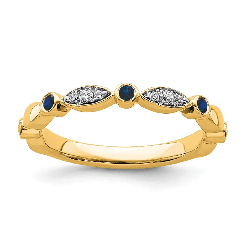 Ladies ring sentimental value-14k Yellow Gold Created Sapphire & .05 Ctw Diamond Stackable Band