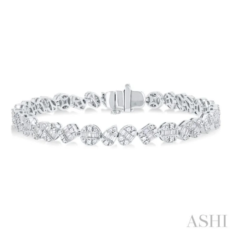 Ladies bracelets star motifs-2 3/4 ctw Mixed Shape Fusion Baguette and Round Cut Diamond Bracelet in 14K White Gold