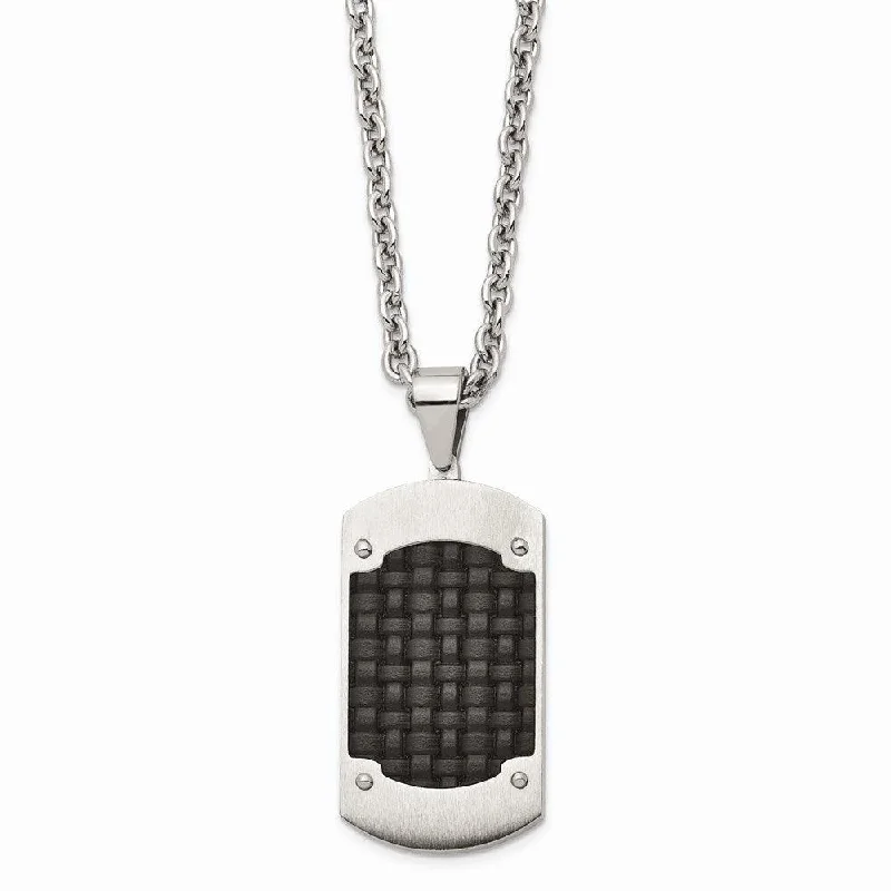 Ladies necklaces rose gold-Stainless Steel Brushed Black Leather Dogtag Necklace