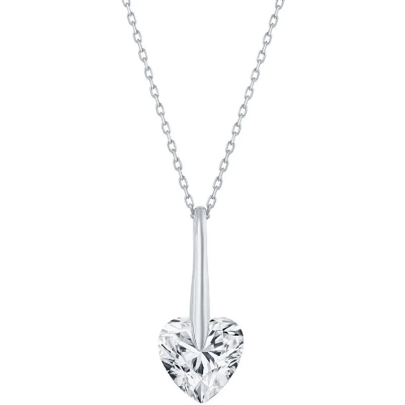 Ladies necklaces choker style-Classic Women's Necklace - Sterling Silver 10mm Heart CZ | M-6779