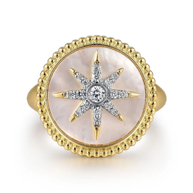 Ladies ring 2025 trends-Mother of Pearl Starburst Ring in Yellow Gold by Gabriel & Co.