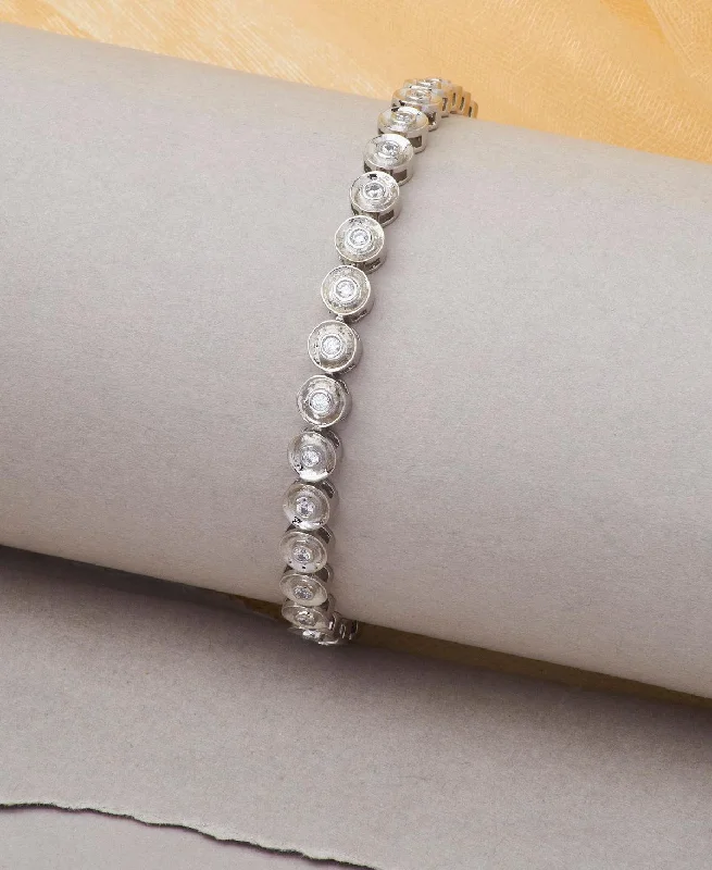 Ladies bracelets group designs-Fashionable Stone Studded Silver Bracelet