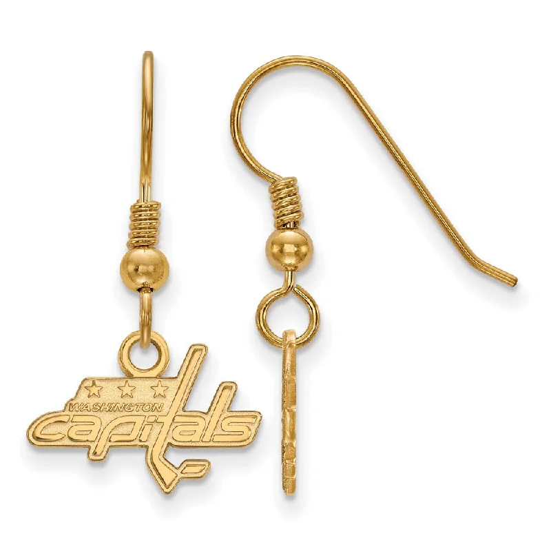 Ladies earrings custom options-SS 14k Yellow Gold Plated NHL Washington Capitals XS Dangle Earrings