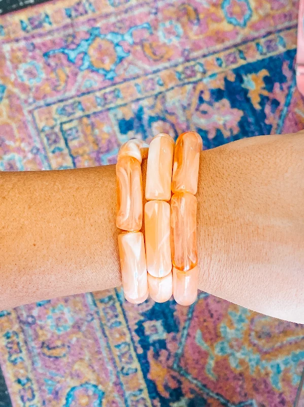 Ladies bracelets casual vibes-Set 3- Pop Acyrlic Bracelets - Peach