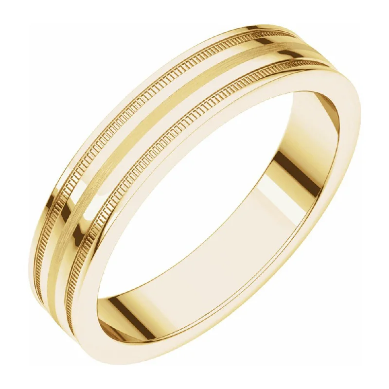 Ladies ring titanium steel-4mm 14K Yellow Gold Flat Edge Satin Center Milgrain Comfort Fit Band