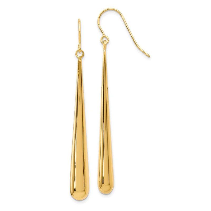 Ladies earrings ruby accents-14k Yellow Gold Long Polished Teardrop Dangle Earrings, 52mm (2 Inch)