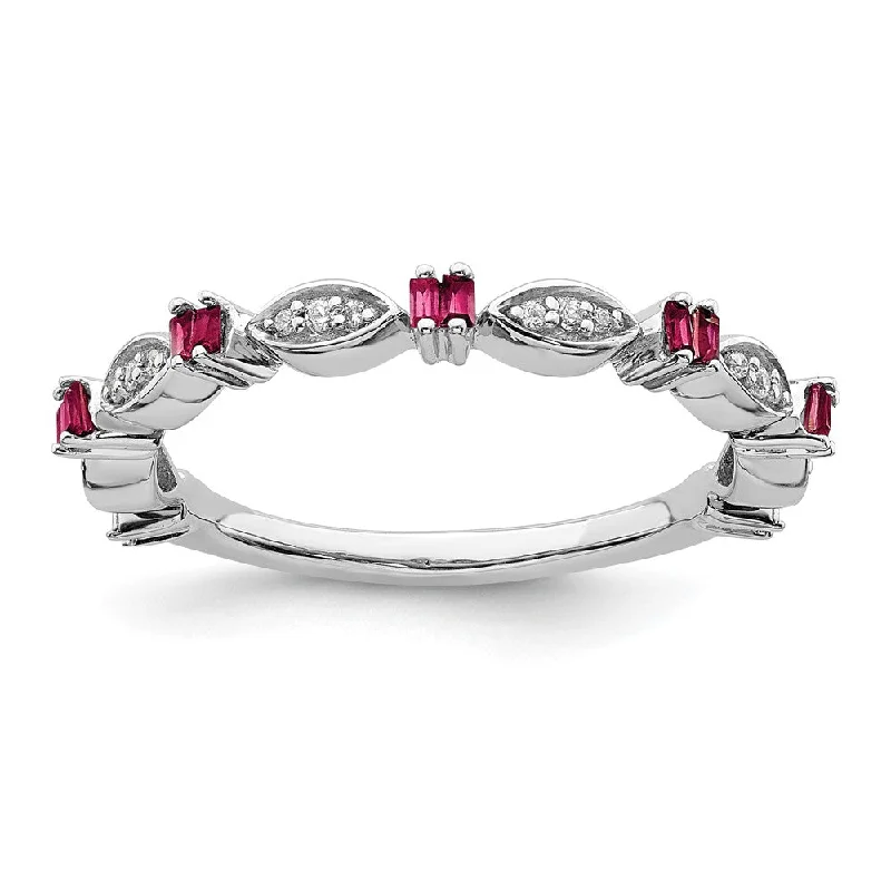 Ladies ring unique designs-2.5mm Sterling Silver, Lab Created Ruby & Diamond Stack Band