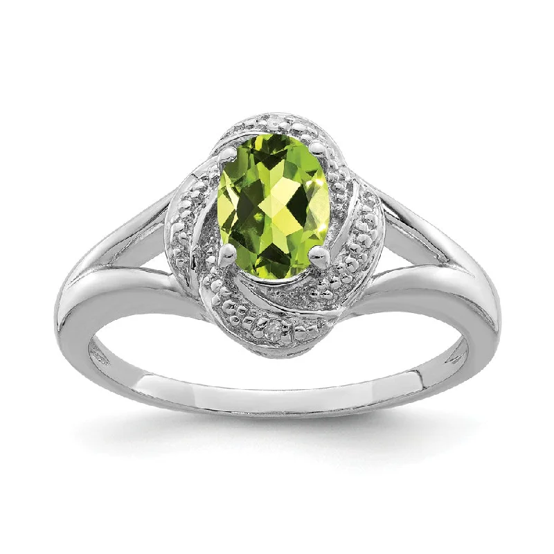 Ladies ring jade pairing-Sterling Silver .01 Ctw (H-I, I2-I3) Diamond & Oval Peridot Ring