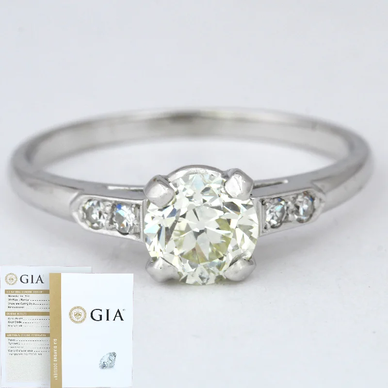 Ladies engagement rings proposal tips-GIA Modern Solid Platinum 0.88ct and 0.10ctw Accent Diamond Engagement Ring