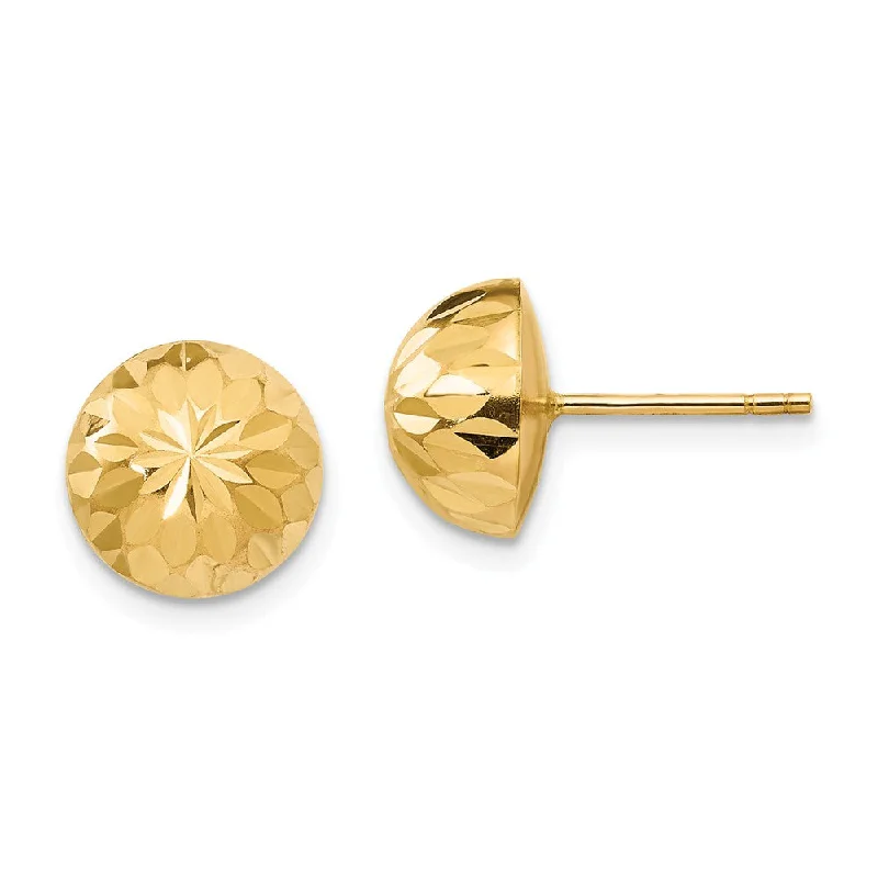 Ladies earrings memory keepsakes-9mm Diamond-cut Half-Ball Post Earrings in 14k Yellow Gold