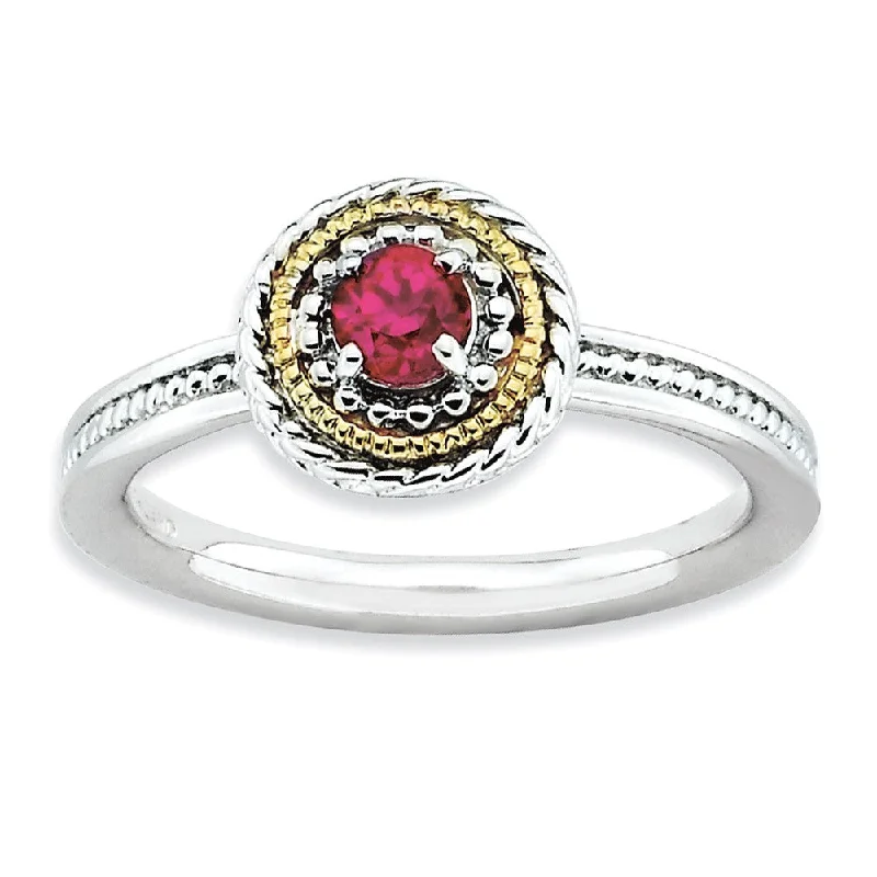 Ladies ring Instagram trends-Sterling Silver & 14K Gold Plated Stackable Created Ruby Ring