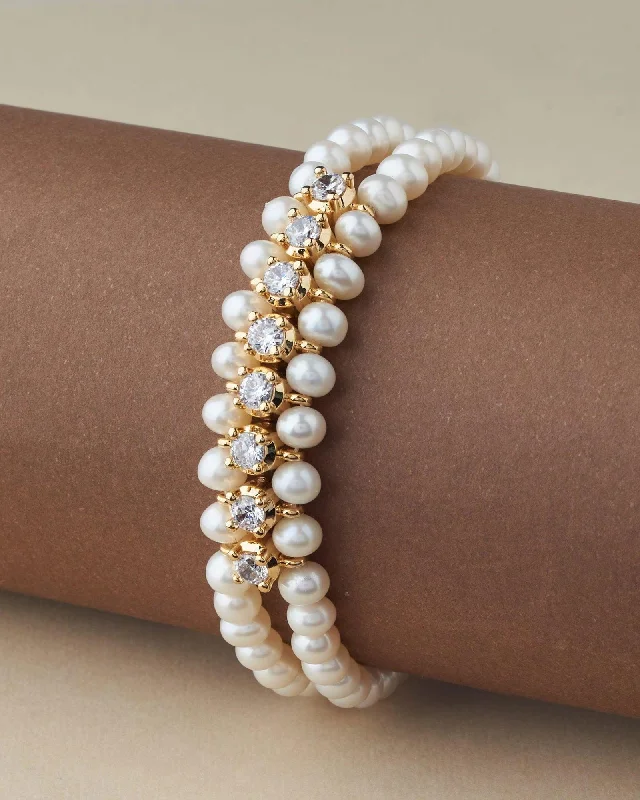 Ladies bracelets wedding wear-Gorgeous Golden Pearl Bracelet