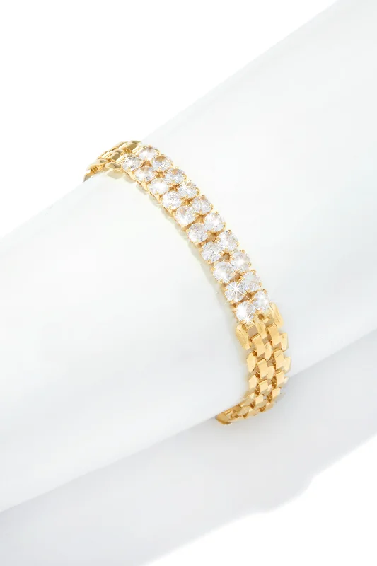 Ladies bracelets party glamour-Luba Cubic Zirconia Watch Band Bracelet - Gold