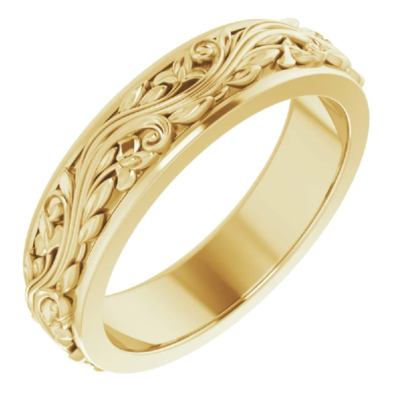 Ladies ring fashion trends-5mm 14K Yellow Gold Sculptural Standard Fit Band