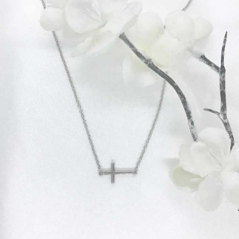 Ladies necklaces luxury labels-Sterling Silver Sideways Cross Necklace