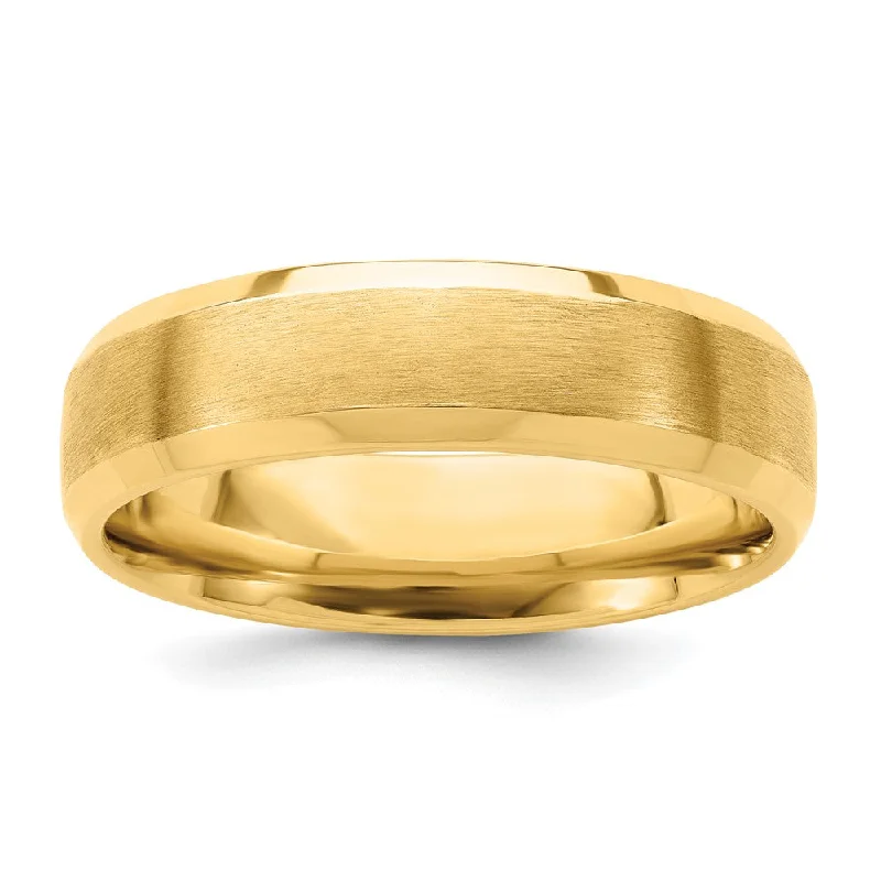 Ladies ring party wear-6mm 14K Yellow Gold Brushed Beveled Edge Comfort Fit Band