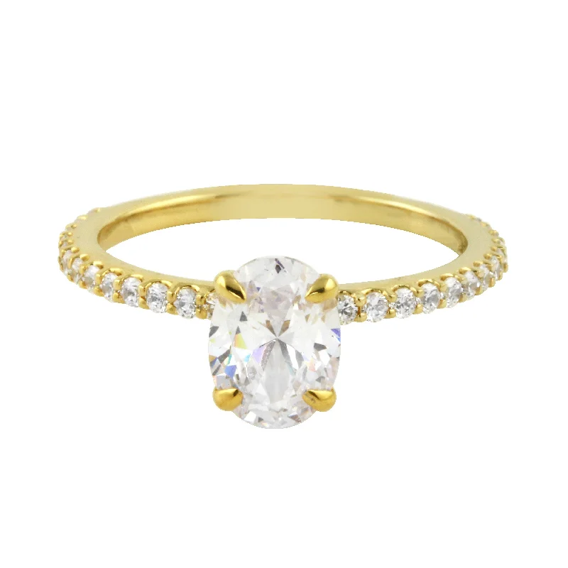 Ladies engagement rings anniversary upgrades-Oval Cut Diamond Solitaire and Pavé Band Engagement Ring