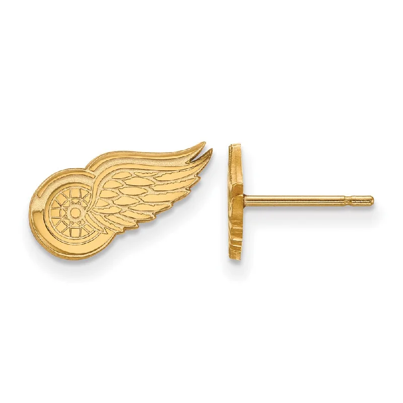 Ladies earrings gothic appeal-SS 14k Yellow Gold Plated NHL Detroit Red Wings XS Post Earrings