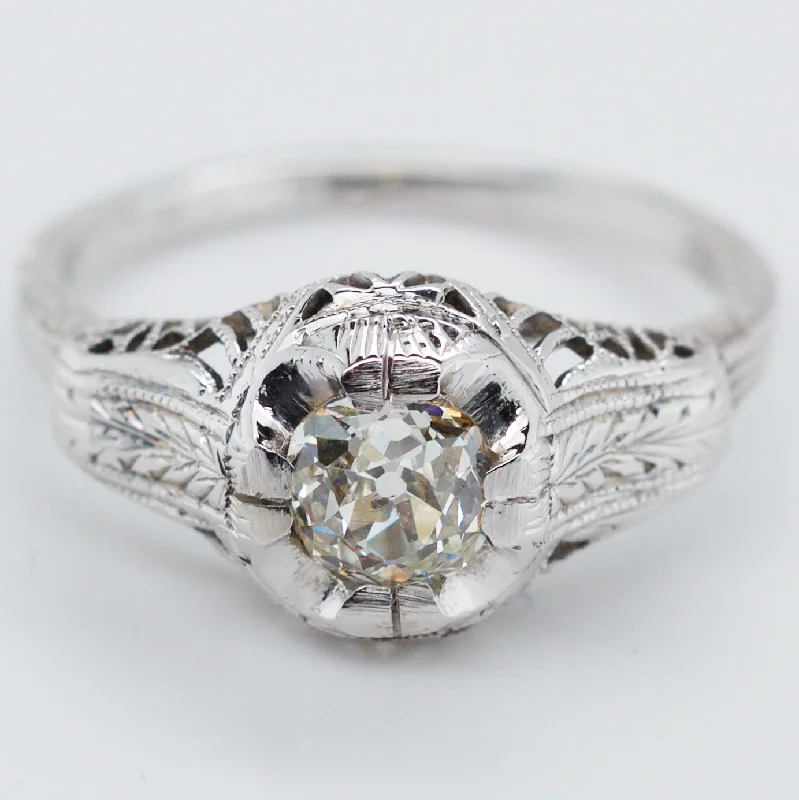 Ladies engagement rings elegant classics-Beautiful Ladies Art Deco 2.8 gram Platinum .60carat Vintage Engagement Ring