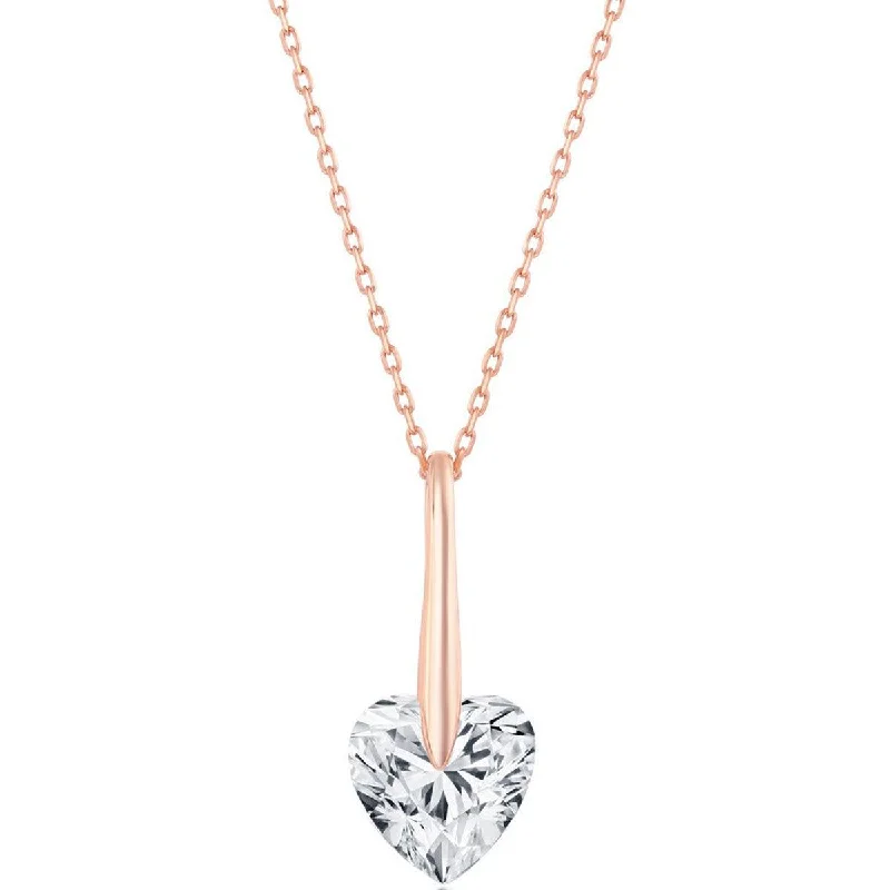 Ladies necklaces light luxury-Classic Women's Necklace - Rose Gold Plated Sterling Silver 10mm Heart CZ | M-6779-RG