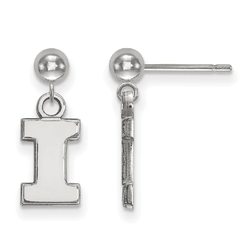 Ladies earrings price range-14k White Gold University of Illinois Ball Dangle Earrings