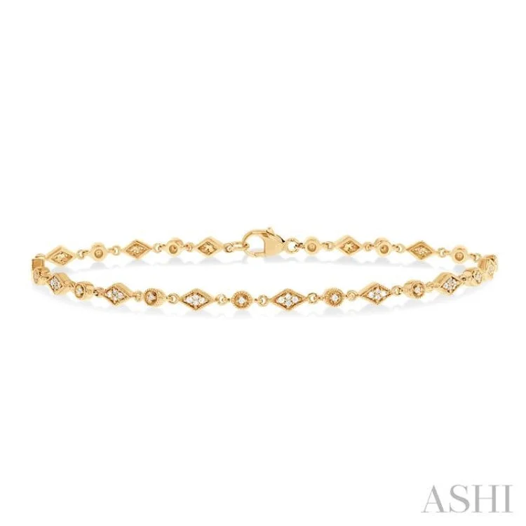 Ladies bracelets creative designs-1/4 ctw Art Deco Kite Round Cut Diamond Fashion Tennis Bracelet in 10K Yellow Gold