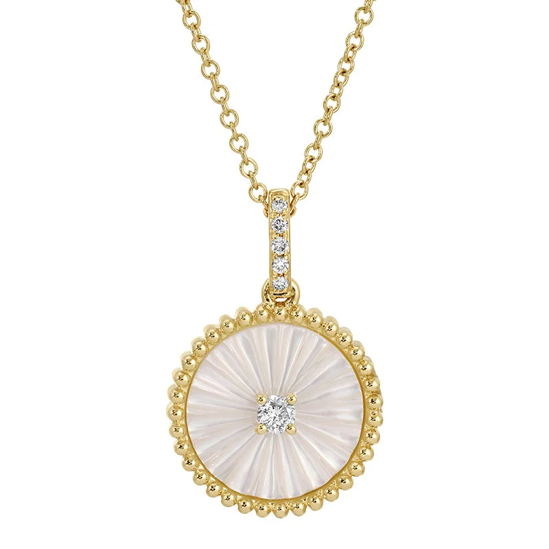 Ladies necklaces popular brands-TORIE MOTHER OF PEARL FLUTED DISC NECKLACE