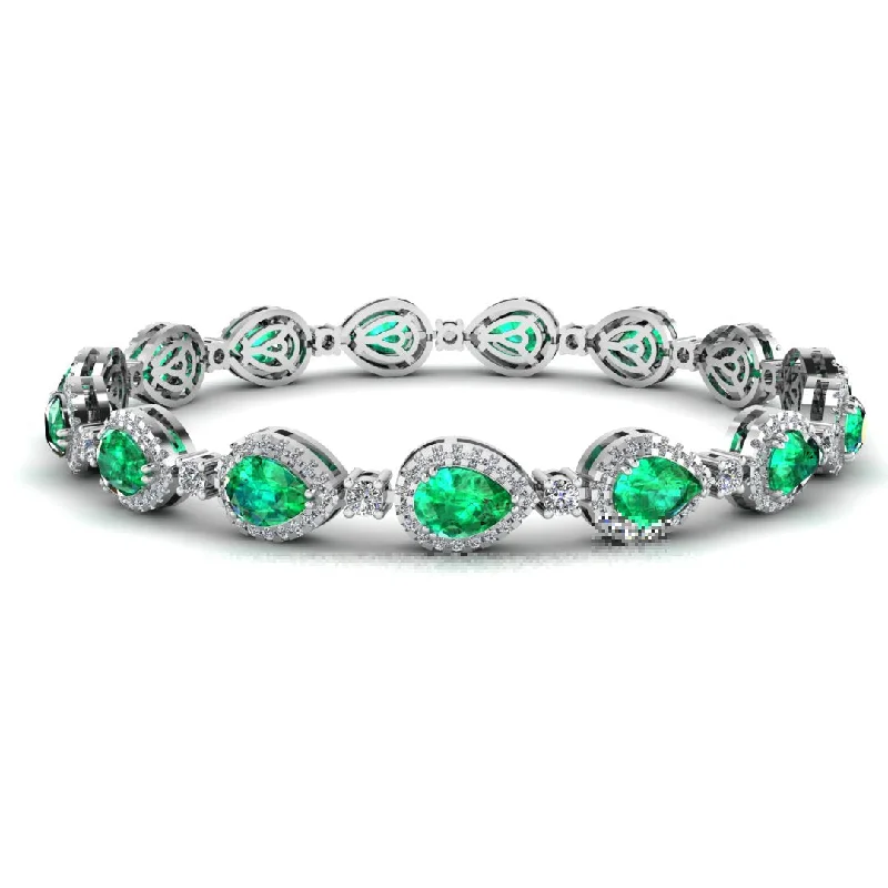 Ladies bracelets buying advice-Halo Pear Shape 9 Carat Emerald and Diamond Halo Bracelet BRHAPSE