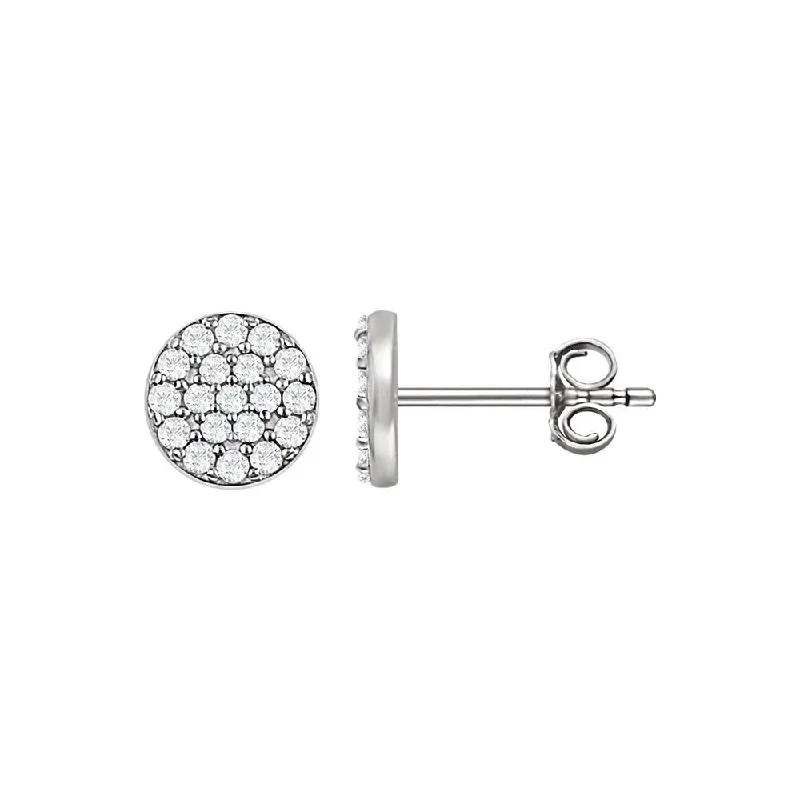 Ladies earrings party glamour-1/3 Cttw Diamond 7mm Round Cluster Post Earrings in 14k White Gold