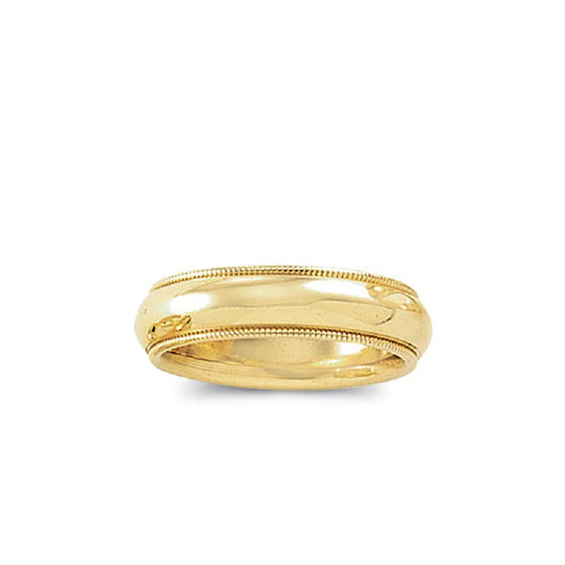 Ladies ring titanium steel-6mm Milgrain Edge Comfort Fit Domed Band in 14k Yellow Gold