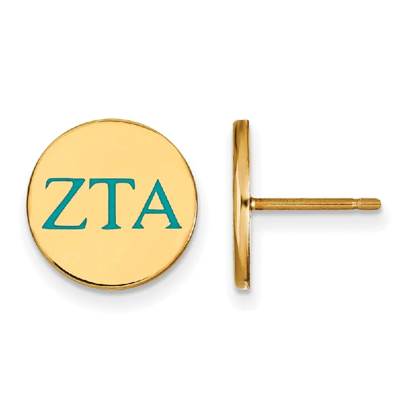 Ladies earrings hoop designs-14K Plated Silver & Enamel Zeta Tau Alpha Post Earrings