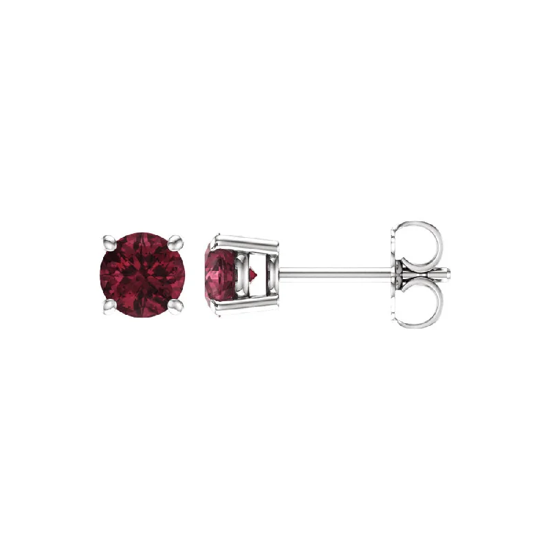 Ladies earrings buying tips-5mm Round Mozambique Garnet Stud Earrings in 14k White Gold