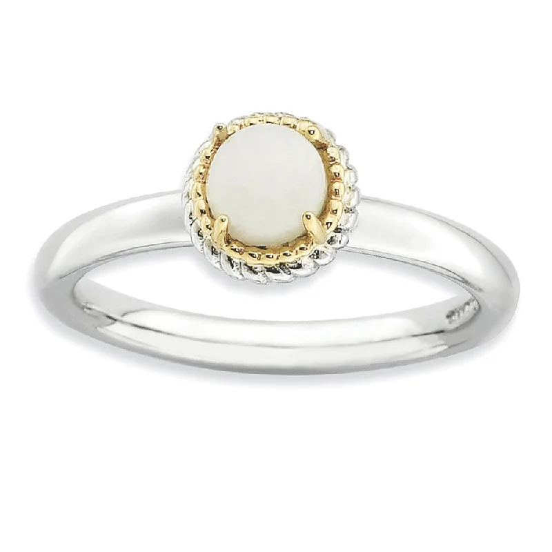 Ladies ring famous brands-Sterling Silver & 14K Gold Plated Stackable White Agate Ring