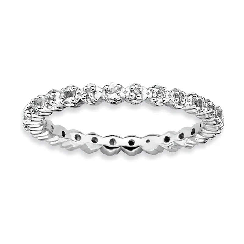 Ladies ring custom options-2.25mm Stackable White Topaz and .04 Ctw HI/I3 Diamond Silver Band