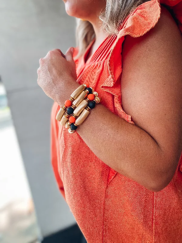 Ladies bracelets chain designs-Golden Beaded Bracelet - Orange