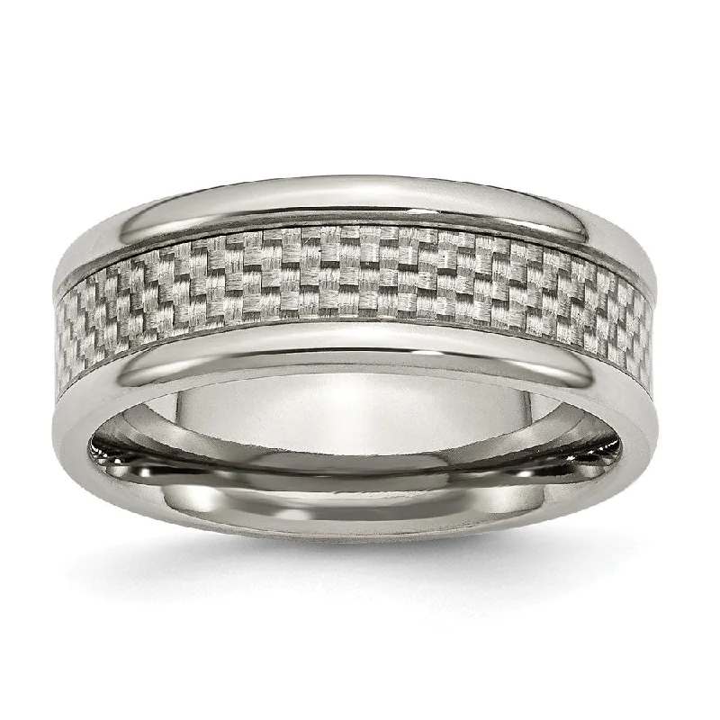 Ladies ring group custom-8mm Polished Titanium and Gray Carbon Fiber Comfort Fit Band