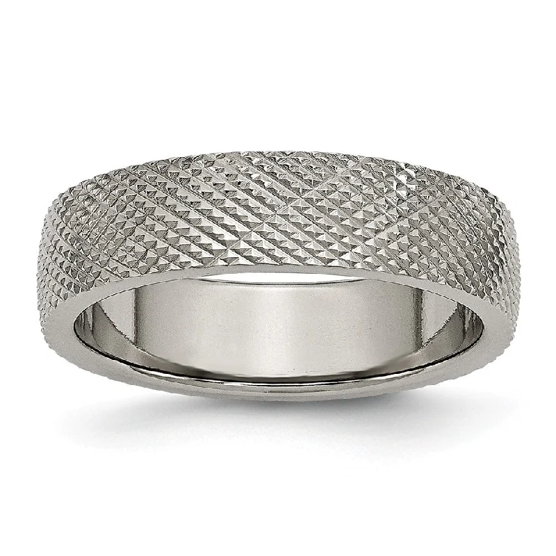 Ladies ring emotional symbol-Titanium 6mm Crisscross Textured Standard Fit Band