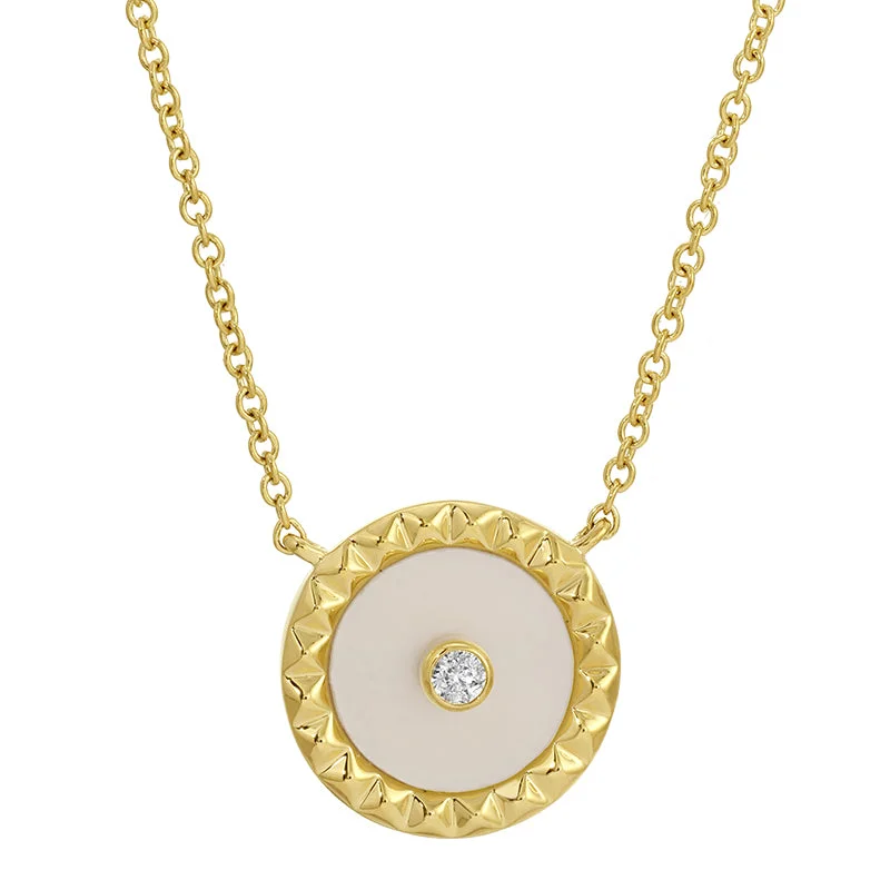 Ladies necklaces delicate chains-NATTY MOTHER OF PEARL DISC NECKLACE